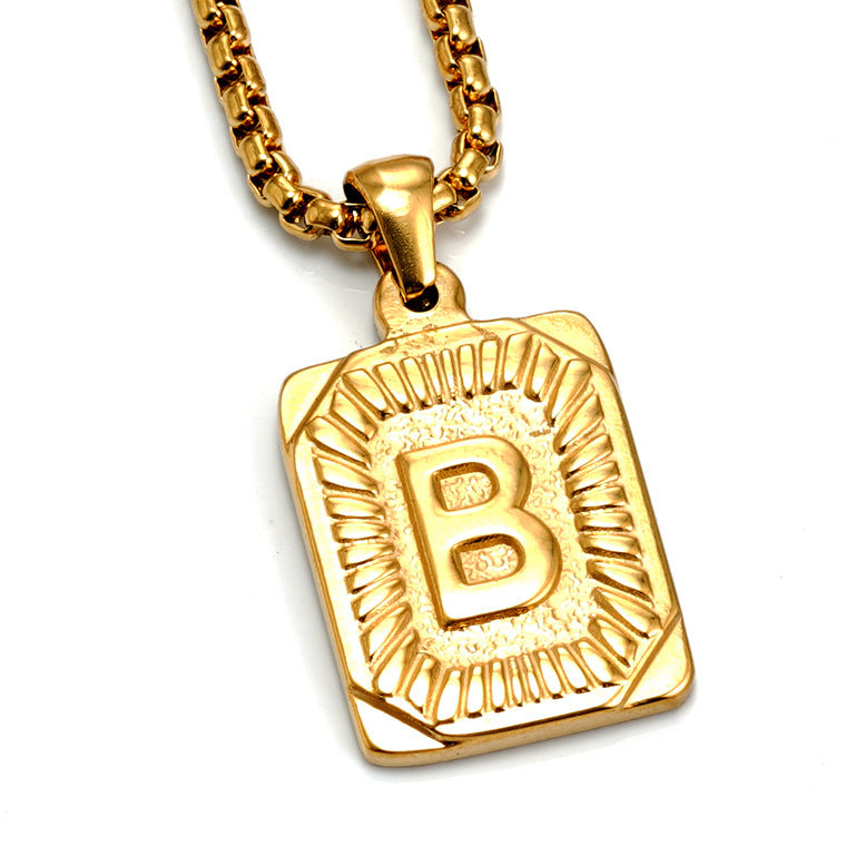 The Initial gold stainless steel letter B pendant, studio shot