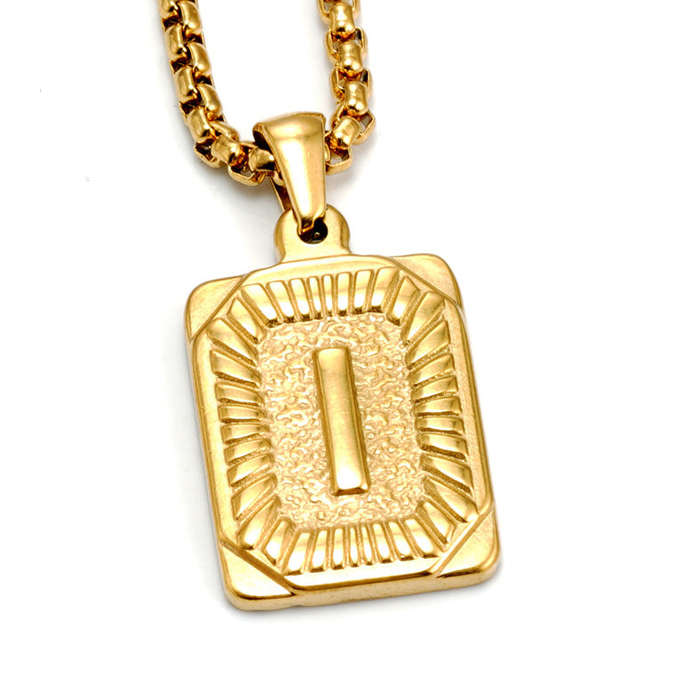 The Initial gold stainless steel letter I pendant, studio shot